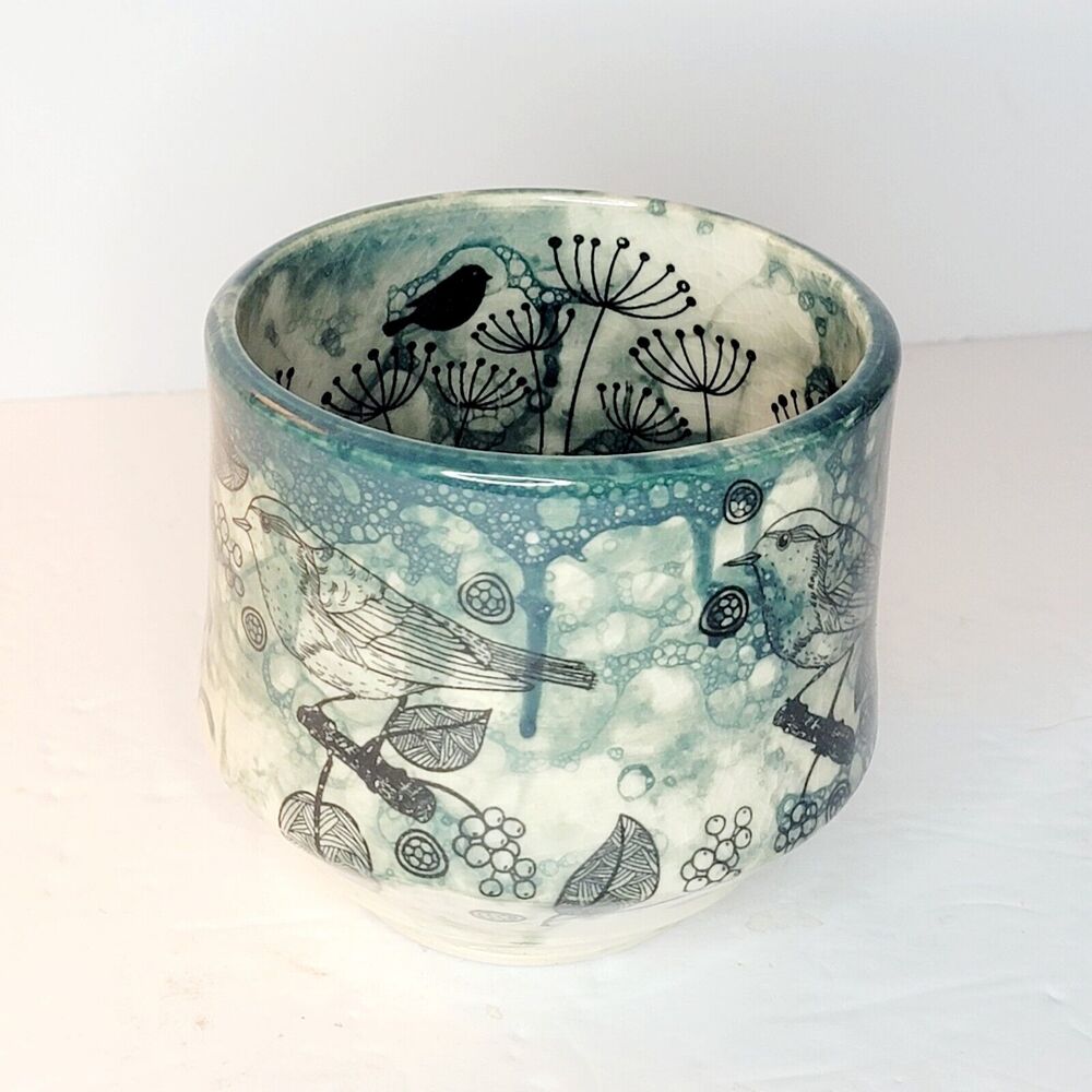 Artisan Pottery Chawan Style Cup Decorated In & Out Signed MPK